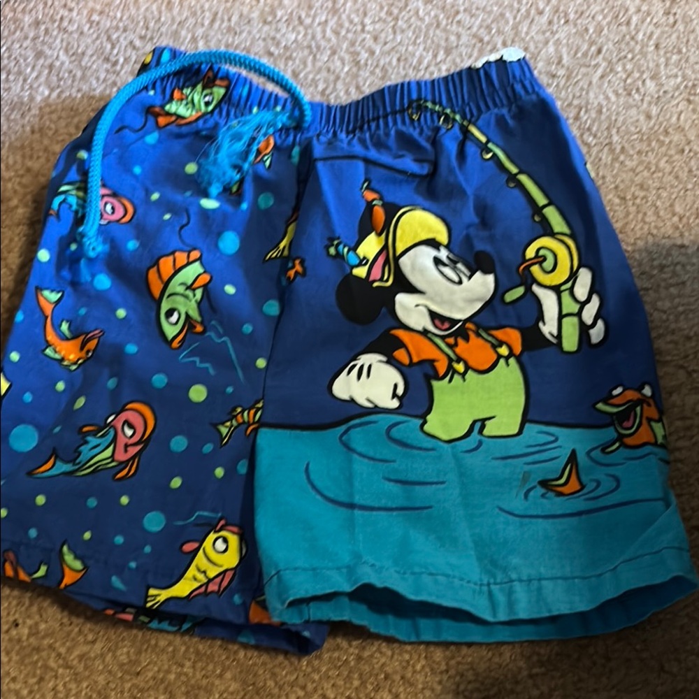 Kids' Mickey Blue Fish Print Swim Shorts